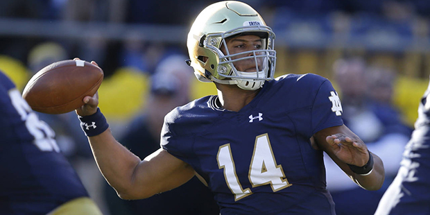 Notre Dame quarterback DeShone Kizer (14) throws against Wake Forest during the first half of an NC...