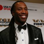 Larry Fitzgerald poses on the red carpet at Celebrity Fight Night on March 18, 2017. (Photo by Jenn Baluch/Cronkite News)