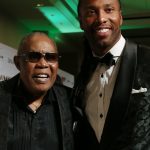 Musician Sam Moore and Larry Fitzgerald pose on the red carpet at Celebrity Fight Night on March 18, 2017, in Phoenix, AZ. (Photo by Jenn Baluch/Cronkite News)