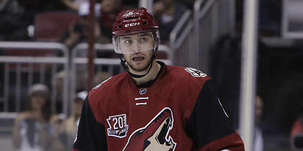 Arizona Coyotes right wing Tobias Rieder (8) in the first period during an NHL hockey game against ...
