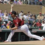 Arizona Diamondbacks' Shelby Miller throws during the first inning of a spring training baseball game against the Oakland Athletics, Tuesday, March 7, 2017, in Scottsdale, Ariz. (AP Photo/Darron Cummings)