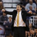 Vanderbilt coach Bryce Drew yells to his players during the second half against Northwestern in a first-round game of the NCAA men's college basketball tournament Thursday, March 16, 2017, in Salt Lake City. Northwestern defeated Vanderbilt 68-66. (AP Photo/George Frey)