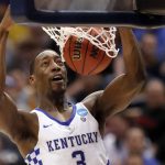 Kentucky's Bam Adebayo dunks the ball during the second half of a second-round game against Wichita State in the men's NCAA college basketball tournament Sunday, March 19, 2017, in Indianapolis. Kentucky won 65-62. (AP Photo/Jeff Roberson)