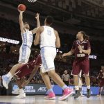 North Carolina's Luke Maye (32) drives to the basket against Texas Southern during the second half in a first-round game of the NCAA men's college basketball tournament in Greenville, S.C., Friday, March 17, 2017. (AP Photo/Chuck Burton)