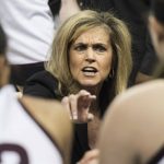Arizona State head coach Charli Turner Thorne communicates with players during a timeout against Michigan State during a first-round game in the women's NCAA college basketball tournament Friday, March 17, 2017, in Columbia, S.C. (AP Photo/Sean Rayford)