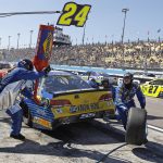 Chase Elliott makes a pit stop during the NASCAR Cup Series auto race at Phoenix International Raceway, Sunday, March. 19, 2017, in Avondale, Ariz. (AP Photo/Ralph Freso)