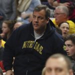 New Jersey governor Chris Christie watches the action during the second half of a second-round men's college basketball game between West Virginia and Notre Dame in the NCAA Tournament, Saturday, March 18, 2017, in Buffalo, N.Y. West Virginia won, 83-71. (AP Photo/Bill Wippert)