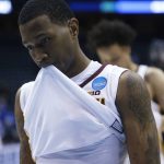 Minnesota's Dupree McBrayer walks off the court after an NCAA college basketball tournament first round game against Middle Tennessee State Thursday, March 16, 2017, in Milwaukee. Middle Tennessee State won 81-72. (AP Photo/Kiichiro Sato)