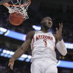 Arizona guard Rawle Alkins shouts after his dunk during the first half against North Dakota in an NCAA men's college basketball tournament first-round game Thursday, March 16, 2017, in Salt Lake City. (AP Photo/George Frey)