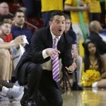 Arizona head coach Sean Miller reacts to a play during the second half of an NCAA college basketball game against Arizona State, Saturday, March 4, 2017, in Tempe, Ariz. Arizona defeated Arizona State 73-60. (AP Photo/Rick Scuteri)