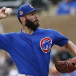 Chicago Cubs' Jake Arrieta throws a pitch against the Arizona Diamondbacks during the first inning of a spring training baseball game Thursday, March 23, 2017, in Scottsdale, Ariz. (AP Photo/Ross D. Franklin)