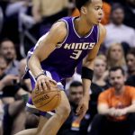 Sacramento Kings forward Skal Labissiere drives against the Phoenix Suns during the second half of an NBA basketball game, Wednesday, March 15, 2017, in Phoenix. (AP Photo/Matt York)