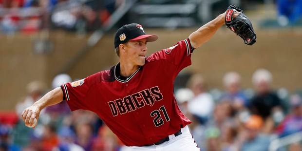 Arizona Diamondbacks' Zack Greinke throws a pitch against the Chicago Cubs during the first inning ...