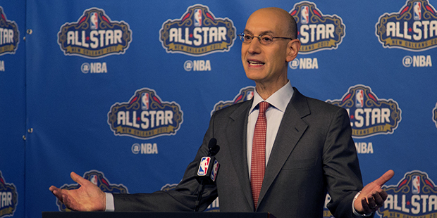 NBA Commissioner Adam Silver arrives at a press conference before NBA All-Star Saturday Night event...