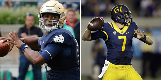Notre Dame quarterback DeShone Kizer and Cal quarterback Davis Webb (AP Photos)...