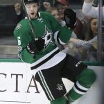 Dallas Stars center Jason Dickinson celebrates his goal during the first period of the team's NHL hockey game against the Arizona Coyotes in Dallas, Tuesday, April 4, 2017. (AP Photo/LM Otero)