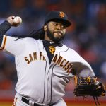 San Francisco Giants' Johnny Cueto throws a pitch against the Arizona Diamondbacks during the first inning of a baseball game Tuesday, April 4, 2017, in Phoenix. (AP Photo/Ross D. Franklin)