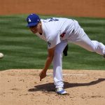 Los Angeles Dodgers starting pitcher Rich Hill throws to the plate during the second inning of a baseball game against the Arizona Diamondbacks, Sunday, April 16, 2017, in Los Angeles. (AP Photo/Mark J. Terrill)
