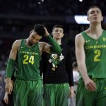 Oregon's Dillon Brooks (24) looks down as he walks off the court after the semifinals of the Final Four NCAA college basketball tournament against North Carolina, Saturday, April 1, 2017, in Glendale, Ariz. North Carolina won 77-76. (AP Photo/David J. Phillip)