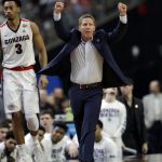 Gonzaga head coach Mark Few directs his team during the second half in the semifinals of the Final Four NCAA college basketball tournament against South Carolina, Saturday, April 1, 2017, in Glendale, Ariz. (AP Photo/David J. Phillip)