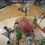 North Carolina's Kennedy Meeks, right, goes up for a shot against Oregon's Dillon Brooks (24) during the second half in the semifinals of the Final Four NCAA college basketball tournament, Saturday, April 1, 2017, in Glendale, Ariz. (AP Photo/Chris Steppig, Pool)