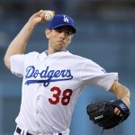 Los Angeles Dodgers starting pitcher Brandon McCarthy throws to the plate during the first inning of a baseball game against the Arizona Diamondbacks, Monday, April 17, 2017, in Los Angeles. (AP Photo/Mark J. Terrill)