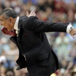 South Carolina head coach Frank Martin reacts during the first half in the semifinals of the Final Four NCAA college basketball tournament against Gonzaga, Saturday, April 1, 2017, in Glendale, Ariz. (AP Photo/Mark Humphrey)
