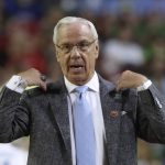 North Carolina head coach Roy Williams calls for a timeout during the first half against Oregon in the semifinals of the Final Four NCAA college basketball tournament, Saturday, April 1, 2017, in Glendale, Ariz. (AP Photo/Mark Humphrey)