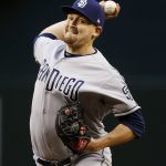 San Diego Padres' Trevor Cahill throws a pitch against the Arizona Diamondbacks during the first inning of a baseball game, Wednesday, April 26, 2017, in Phoenix. (AP Photo/Ross D. Franklin)