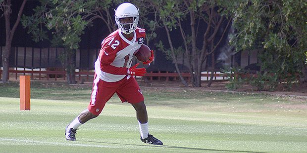 Receiver John Brown fields a punt during an OTA practice Tuesday, May 16. (Photo by Adam Green/Ariz...