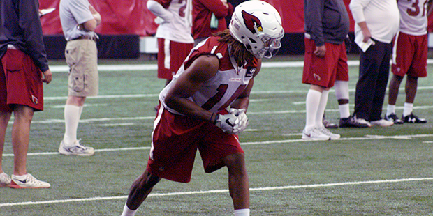 Receiver Larry Clark lines up during Cardinals rookie minicamp Friday, May 12. (Photo by Adam Green...