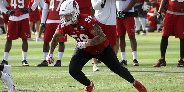 Cardinals linebacker Scooby Wright goes through a play during an OTA practice May 16. (Photo by Ada...