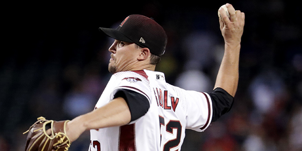 Arizona Diamondbacks pitcher Zack Godley throws against the Detroit Tigers during the sixth inning ...