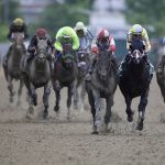 Cloud Computing (2), ridden by Javier Castellano, second from left, wins142nd Preakness Stakes horse race at Pimlico race course as Classic Empire (5) with Julien Leparoux aboard takes second, Saturday, May 20, 2017, in Baltimore. (AP Photo/Patrick Semansky)
