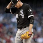 Chicago White Sox starting pitcher Dylan Covey looks down after giving up a home run against the Arizona Diamondbacks during the first inning of a baseball game, Tuesday, May 23, 2017, in Phoenix. (AP Photo/Matt York)