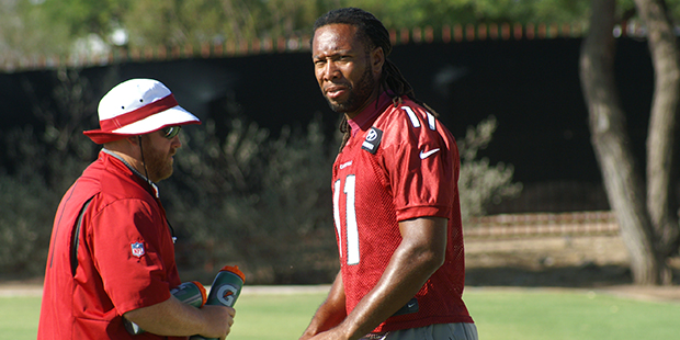Arizona Cardinals receiver Larry Fitzgerald at team OTAs, Tuesday, May 30, 2017 in Tempe, Ariz. (Ph...