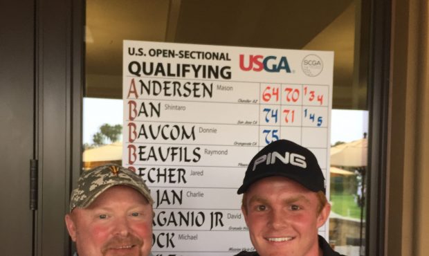 Mason Andersen, right, will tee off on Thursday as one of 14 amateurs and two 18-year-olds. His fat...