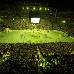 The Nashville Predators and the Pittsburgh Penguins take the ice before Game 3 of the NHL hockey Stanley Cup Finals Saturday, June 3, 2017, in Nashville, Tenn. (AP Photo/Chuck Burton)