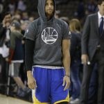 Golden State Warriors guard Stephen Curry warms up before Game 4 of the basketball team's NBA Finals against the Cleveland Cavaliers in Cleveland, Friday, June 9, 2017. (AP Photo/Tony Dejak)