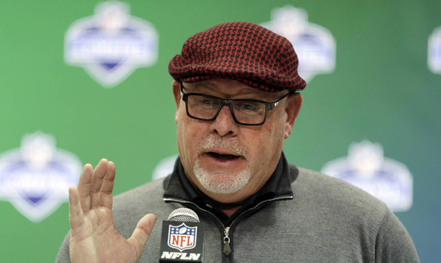 Arizona Cardinals head coach Bruce Arians speaks during a press conference at the NFL Combine in In...