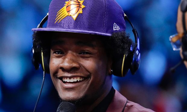 Kansas' Josh Jackson answers questions during an interview after being selected by the Phoenix Suns...