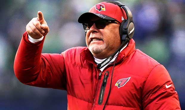 Arizona Cardinals head coach Bruce Arians calls out from sidelines against the Seattle Seahawks in ...
