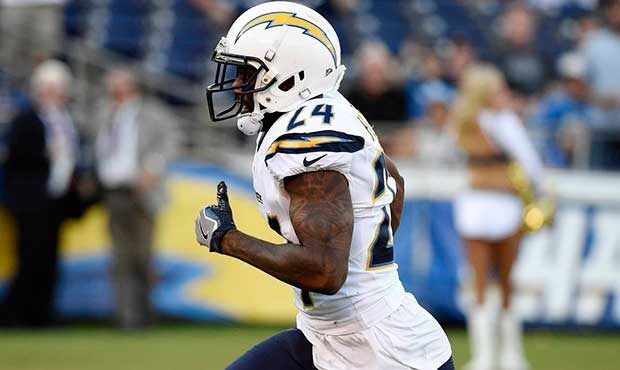 San Diego Chargers cornerback Brandon Flowers runs the ball in for a touchdown after intercepting t...