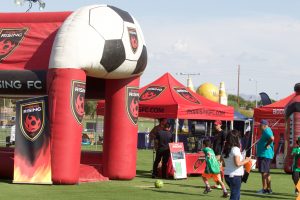 Soccer fans interact with Phoenix Rising FC at the Gold Cup’s Football Fiesta pre-game fanzone. (Photo by John Arlia/Cronkite News)