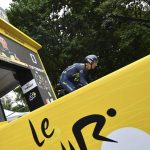 Italian cyclist Daniele Bennati vof eam Movistar sstarts during the first stage of the Tour de France cycling race in Duesseldorf, Germany, Saturday, July 1, 2017.  (Bernd Thissen/dpa via AP)