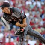 Arizona Diamondbacks starting pitcher Zack Greinke throws during the first inning of a baseball game against the St. Louis Cardinals, Saturday, July 29, 2017, in St. Louis. (AP Photo/Jeff Roberson)