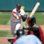 St. Louis Cardinals starting pitcher Lance Lynn throws during the fourth inning of a baseball game against the Arizona Diamondbacks, Sunday, July 30, 2017, in St. Louis. The Cardinals won 3-2. (AP Photo/Jeff Roberson)