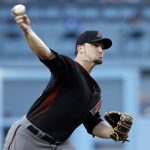 Arizona Diamondbacks starting pitcher Zack Godley throws during the first inning of the team's baseball game against the Los Angeles Dodgers in Los Angeles, Wednesday, July 5, 2017. (AP Photo/Alex Gallardo)