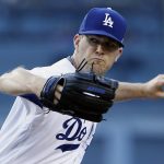 Los Angeles Dodgers starting pitcher Alex Wood throws during the first inning of the team's baseball game against the Arizona Diamondbacks in Los Angeles, Wednesday, July 5, 2017. (AP Photo/Alex Gallardo)