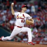 St. Louis Cardinals starting pitcher Luke Weaver throws during the first inning of the team's baseball game against the Arizona Diamondbacks on Thursday, July 27, 2017, in St. Louis. (AP Photo/Jeff Roberson)